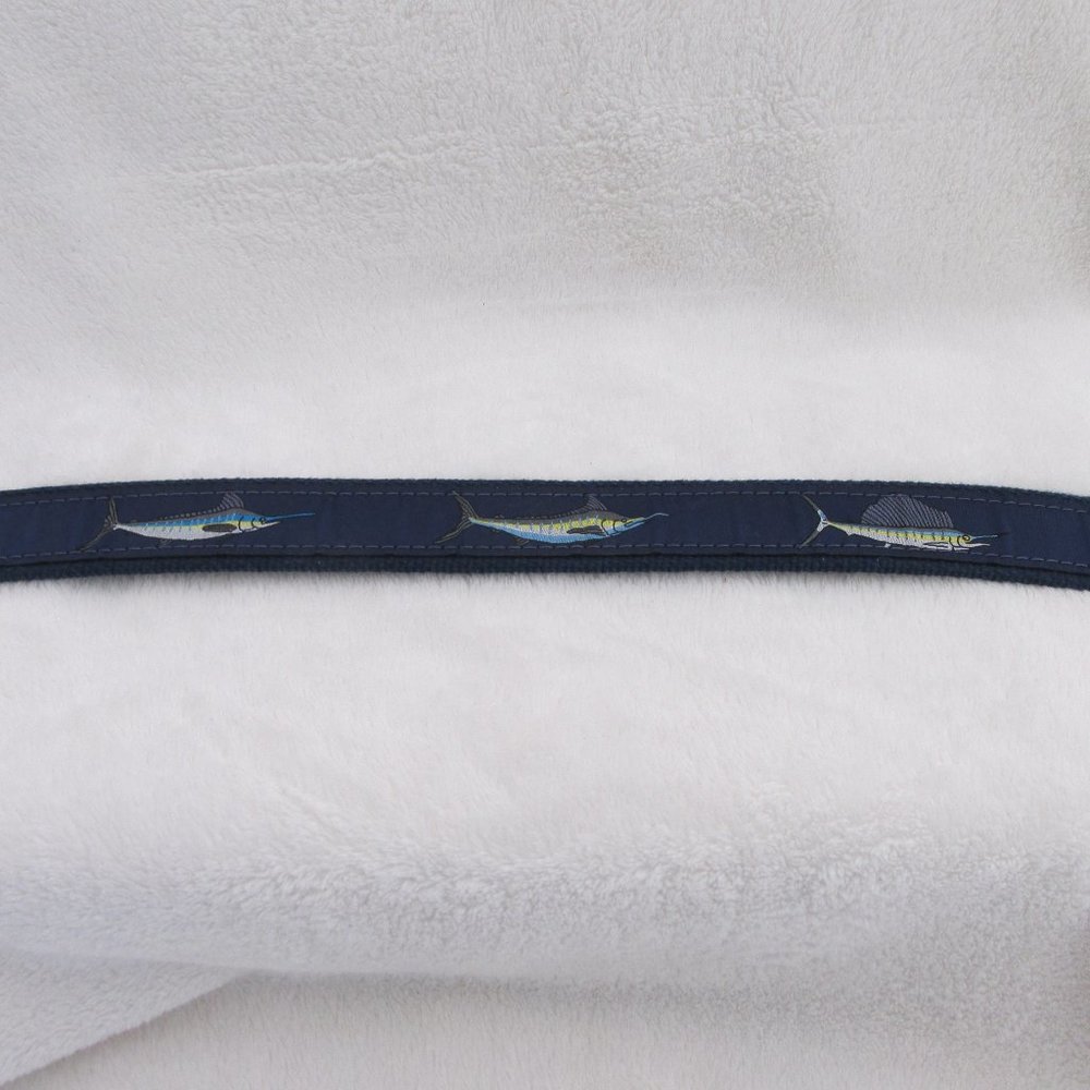 Zep-Pro Preppy Blue Canvas Sailfish Marlin Swordfish Belt Brass Buckle Size 44